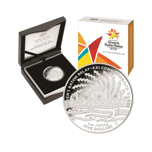 2017 Australia $5 Queen's Baton Relay Games 1 Oz Silver Proof Coin
